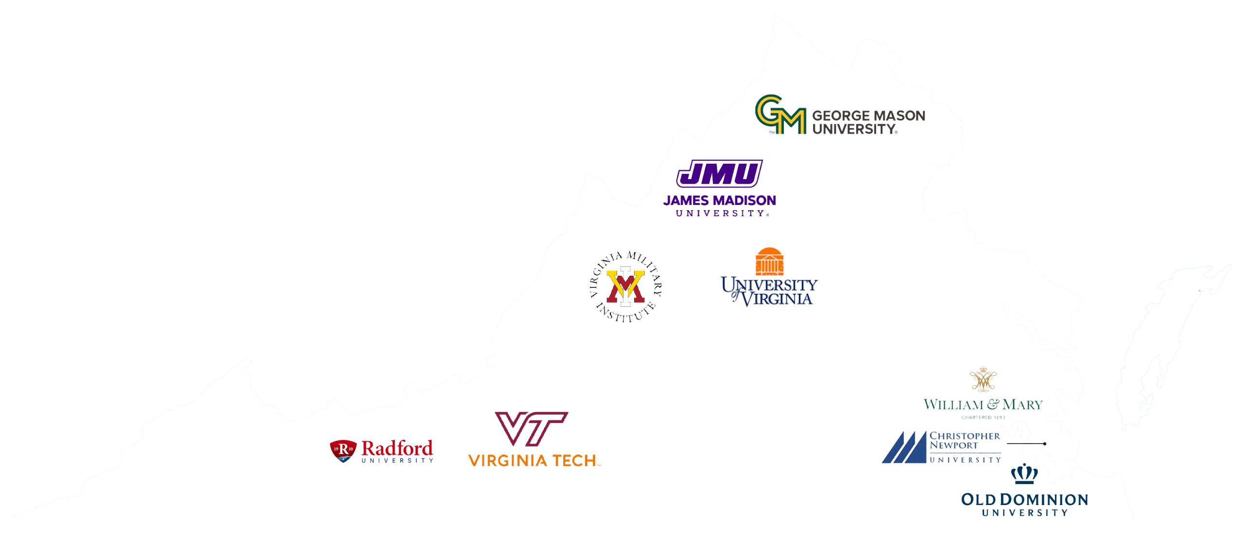 Virginia Map with university logos near their geographical location